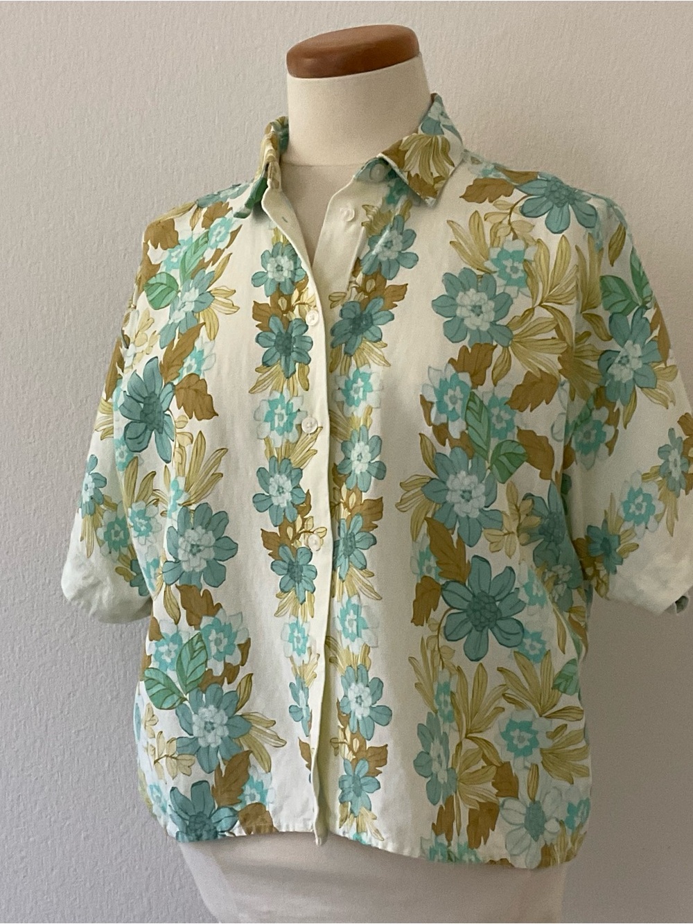 Loft Linen Blend Boxy Button Down Floral Shirt S